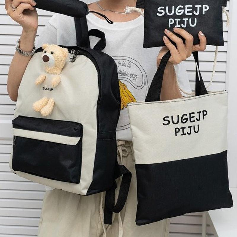 4pcs Backpack Crossbody Handbag Set Bear Doll Backpack Large Bag