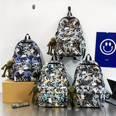 Camouflage Backpack with Frog Pendant for School and Travel