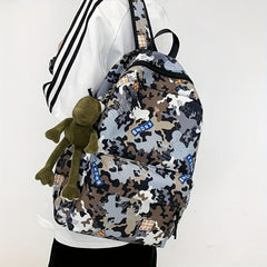 Camouflage Backpack with Frog Pendant for School and Travel