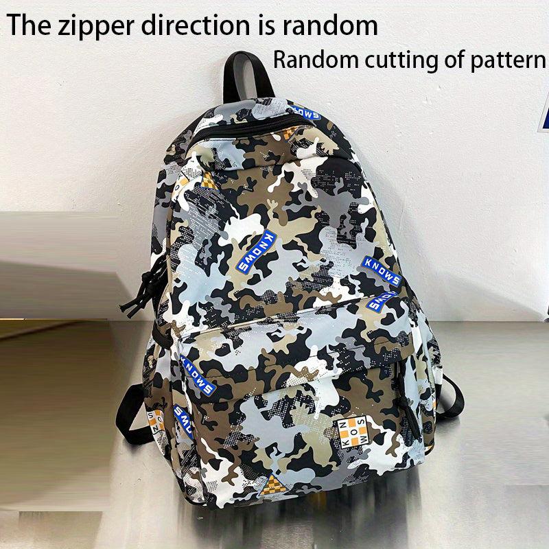 Camouflage Backpack with Frog Pendant for School and Travel