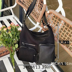 Large Capacity Hollow Mesh Casual Crossbody Bag for Women