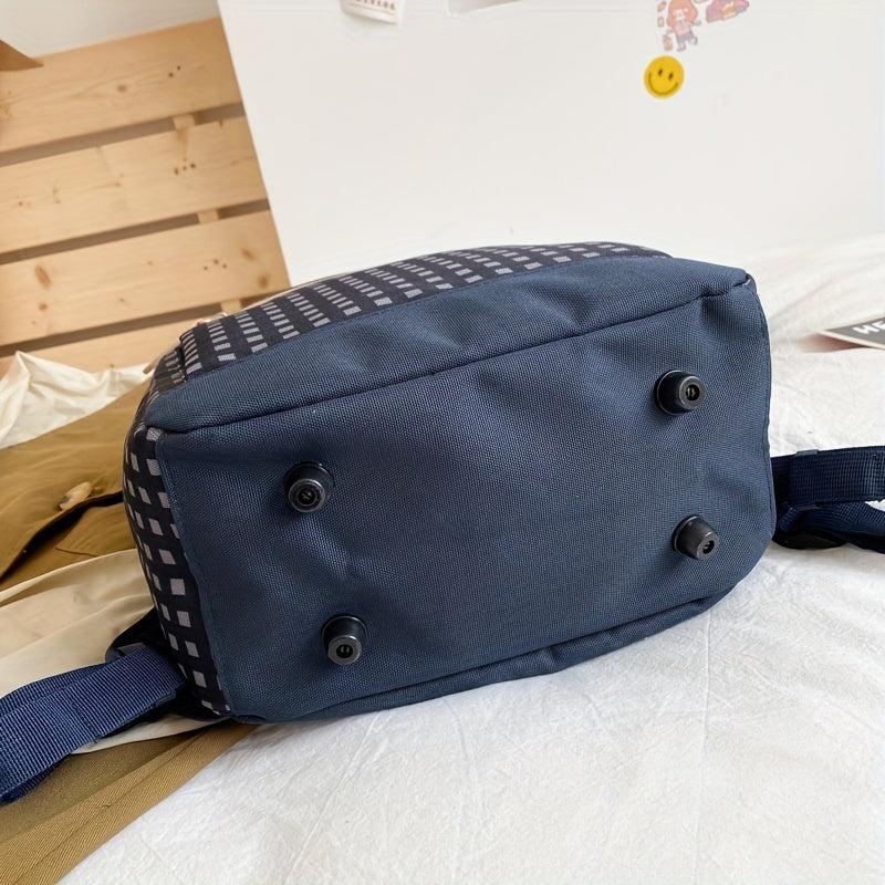 Plaid Backpack with Spine Protection and Large Capacity