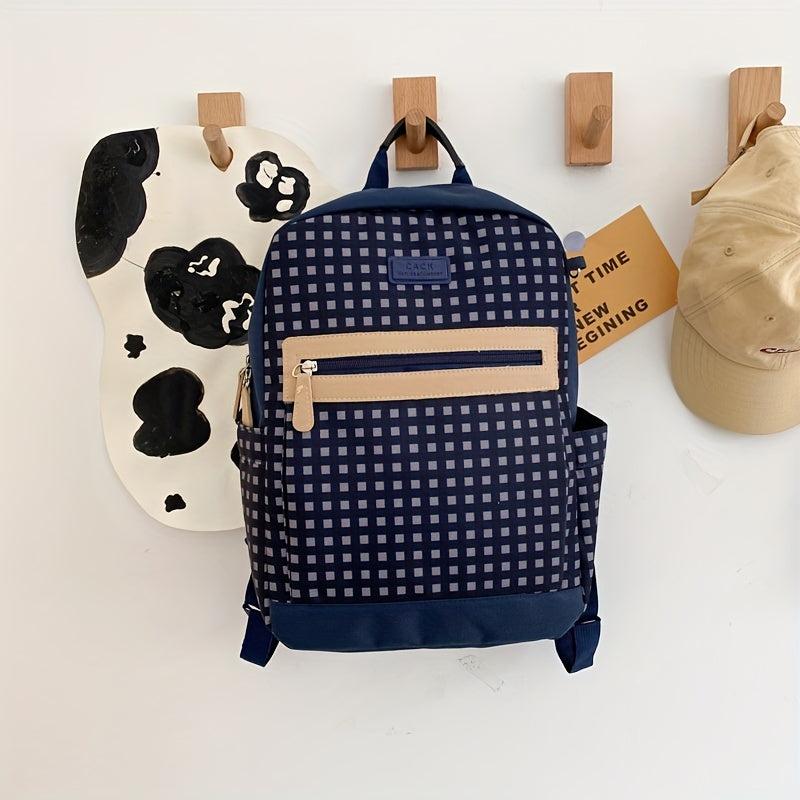 Plaid Backpack with Spine Protection and Large Capacity