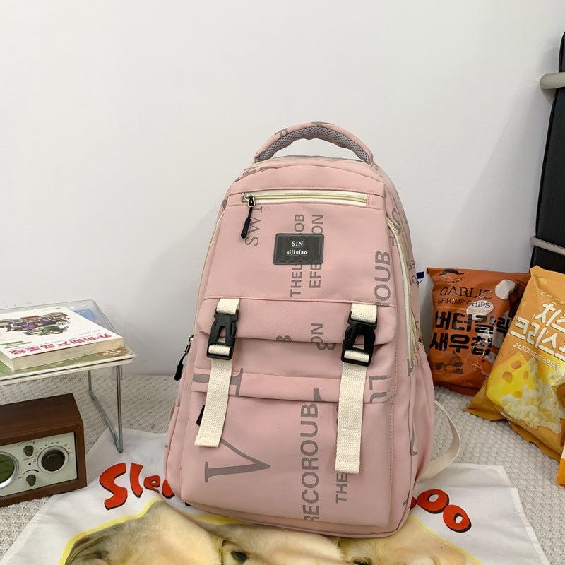 Preppy Casual Backpack Letter Pattern Bag Student Commuter Double Should
