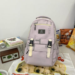 Preppy Casual Backpack Letter Pattern Bag Student Commuter Double Should