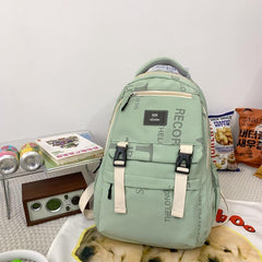 Preppy Casual Backpack Letter Pattern Bag Student Commuter Double Should
