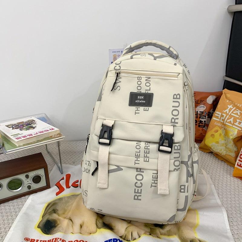 Preppy Casual Backpack Letter Pattern Bag Student Commuter Double Should