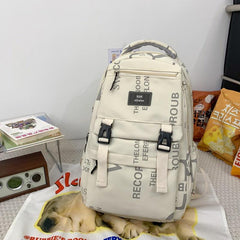 Preppy Casual Backpack Letter Pattern Bag Student Commuter Double Should
