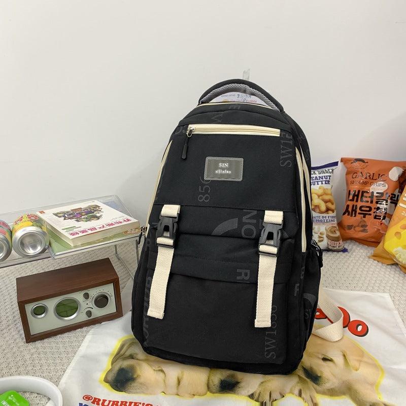 Preppy Casual Backpack Letter Pattern Bag Student Commuter Double Should