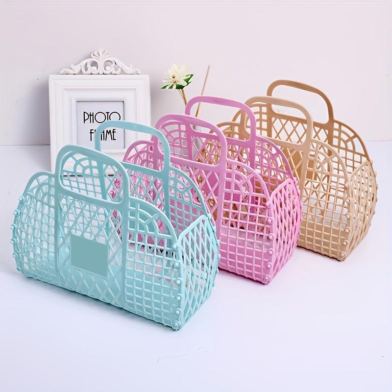 Portable Plastic Storage Basket Beach Bag Travel Storage Bag
