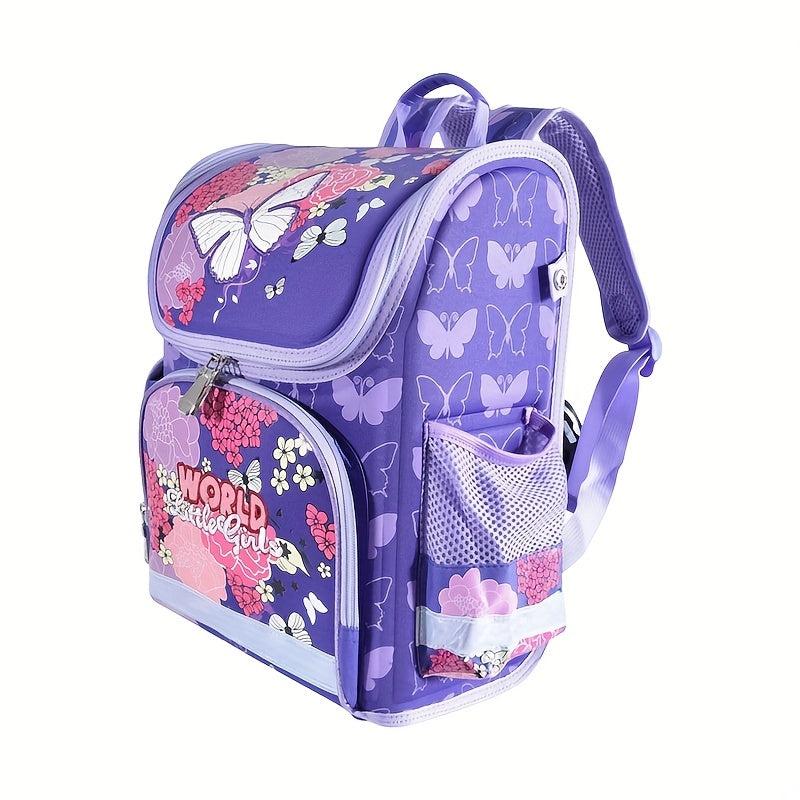Butterfly Flowers Backpack for Kids Waterproof Lightweight Red