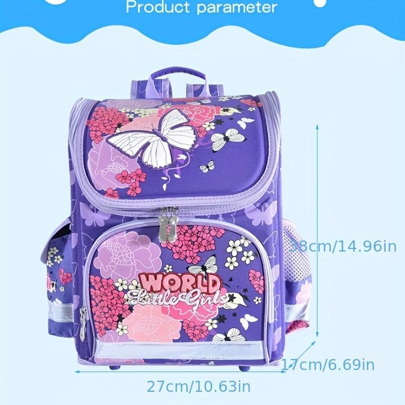 Butterfly Flowers Backpack for Kids Waterproof Lightweight Red