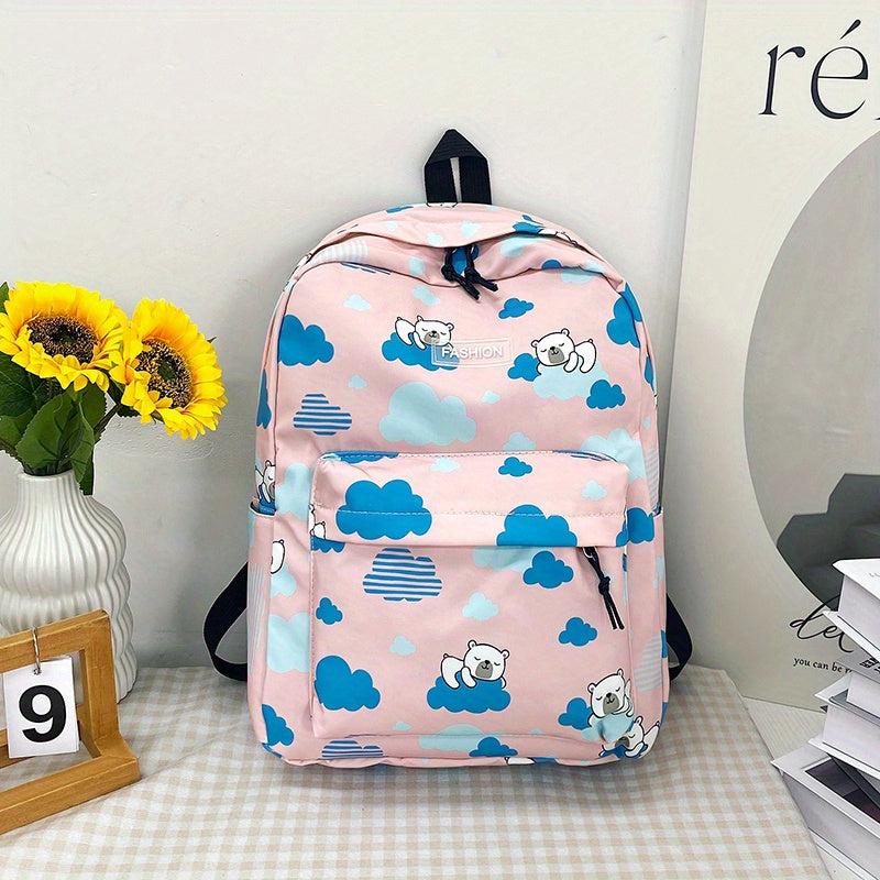 Cartoon Bear Cloud Pattern Backpack for Students Large Capacity