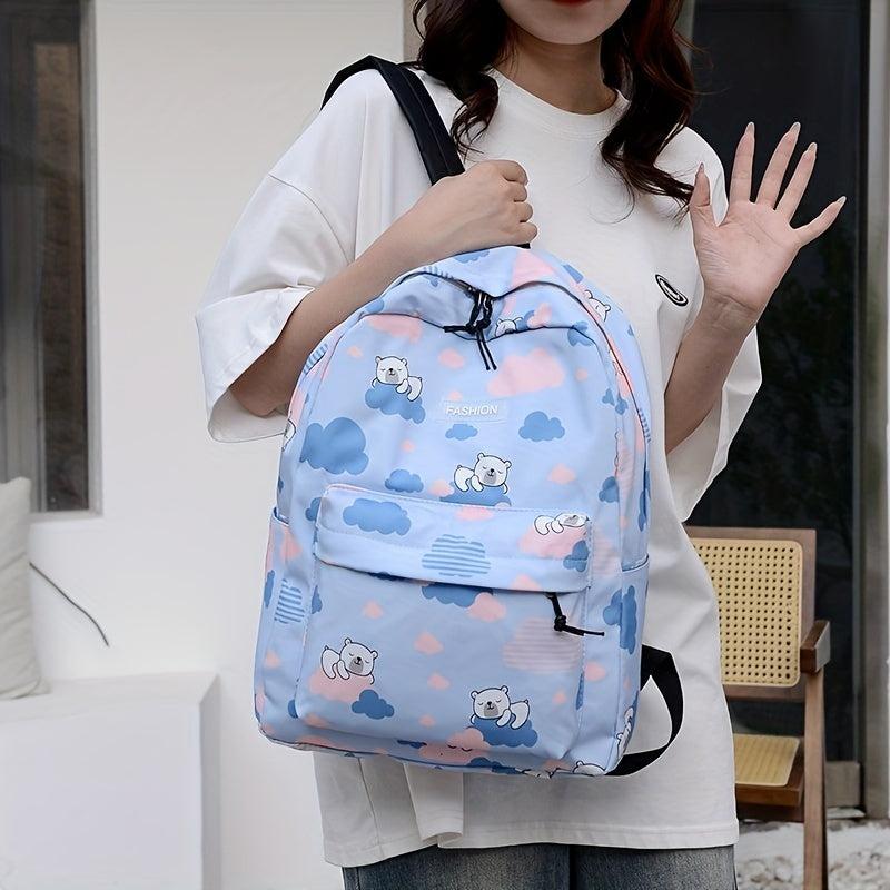 Cartoon Bear Cloud Pattern Backpack for Students Large Capacity