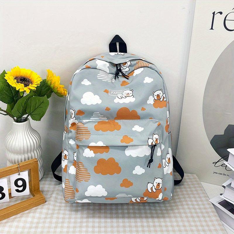 Cartoon Bear Cloud Pattern Backpack for Students Large Capacity