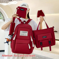 5pcs Girls Schoolbag Set - Backpack, Crossbody Bag, Drawstring Bag, Handbag, Pen