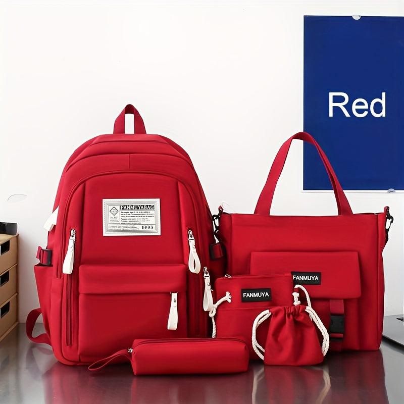 5pcs Girls Schoolbag Set - Backpack, Crossbody Bag, Drawstring Bag, Handbag, Pen