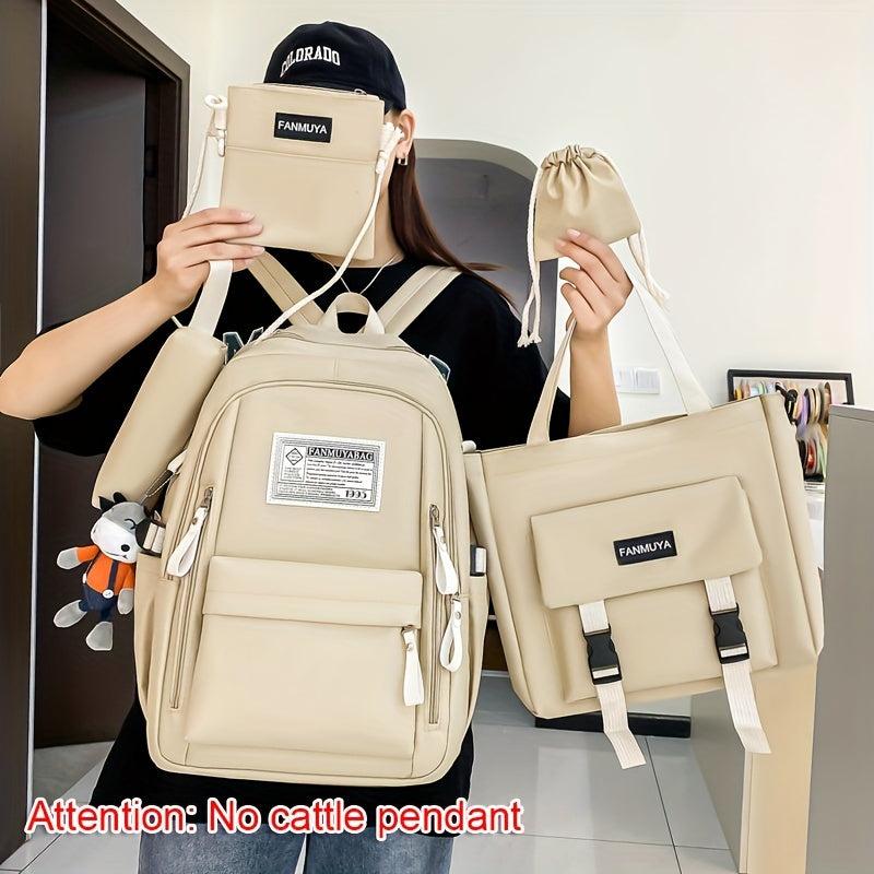 5pcs Girls Schoolbag Set - Backpack, Crossbody Bag, Drawstring Bag, Handbag, Pen
