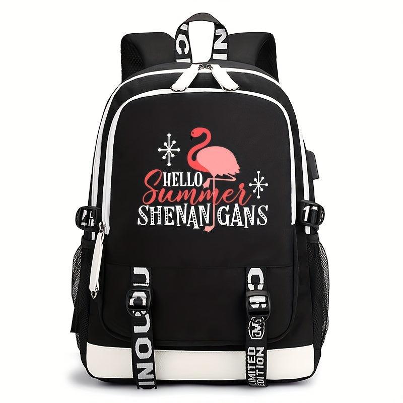 Flamingo Pattern Backpack with USB Charging Port