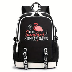 Flamingo Pattern Backpack with USB Charging Port