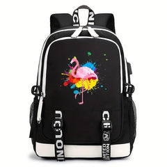 Flamingo Pattern Backpack with USB Charging Port