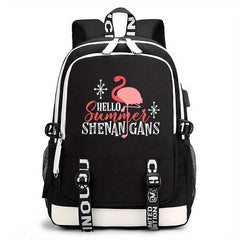 Flamingo Pattern Backpack with USB Charging Port
