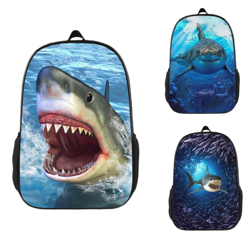 1PC Shark 3D Printing Backpack Lightweight Adjustable Straps Backpack