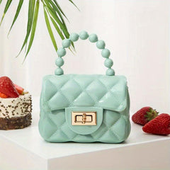 Rhombus Jelly Mini Crossbody Bag with Faux Pearl Portable Handbag
