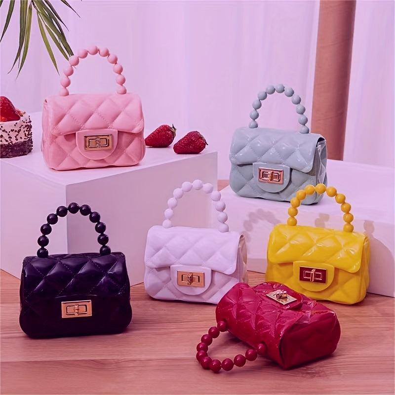 Rhombus Jelly Mini Crossbody Bag with Faux Pearl Portable Handbag
