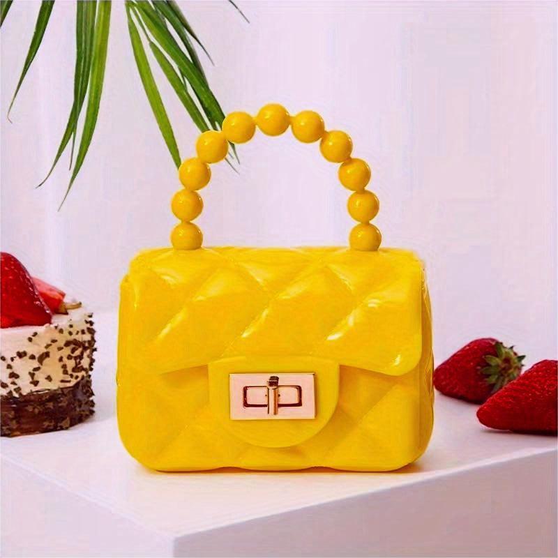 Rhombus Jelly Mini Crossbody Bag with Faux Pearl Portable Handbag