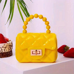Rhombus Jelly Mini Crossbody Bag with Faux Pearl Portable Handbag