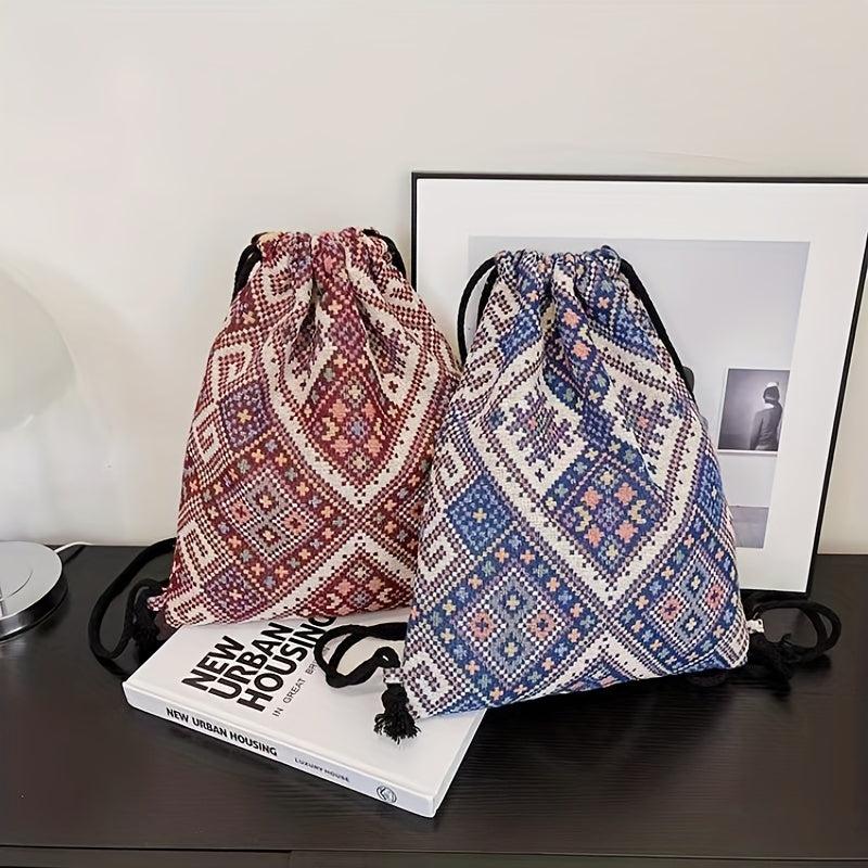 Vintage Drawstring Backpack Large Capacity Canvas Bag