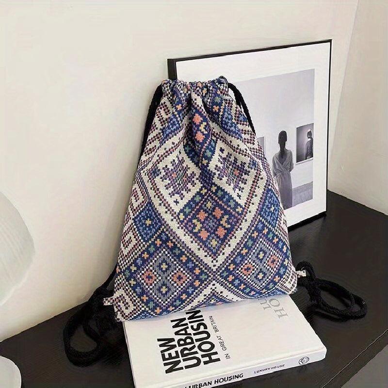 Vintage Drawstring Backpack Large Capacity Canvas Bag