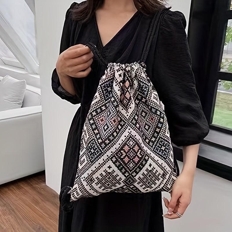 Vintage Drawstring Backpack Large Capacity Canvas Bag