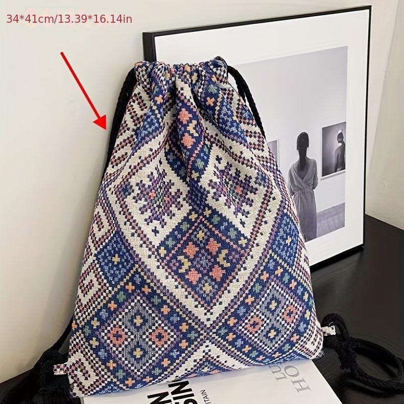 Vintage Drawstring Backpack Large Capacity Canvas Bag