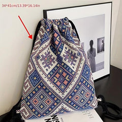 Vintage Drawstring Backpack Large Capacity Canvas Bag
