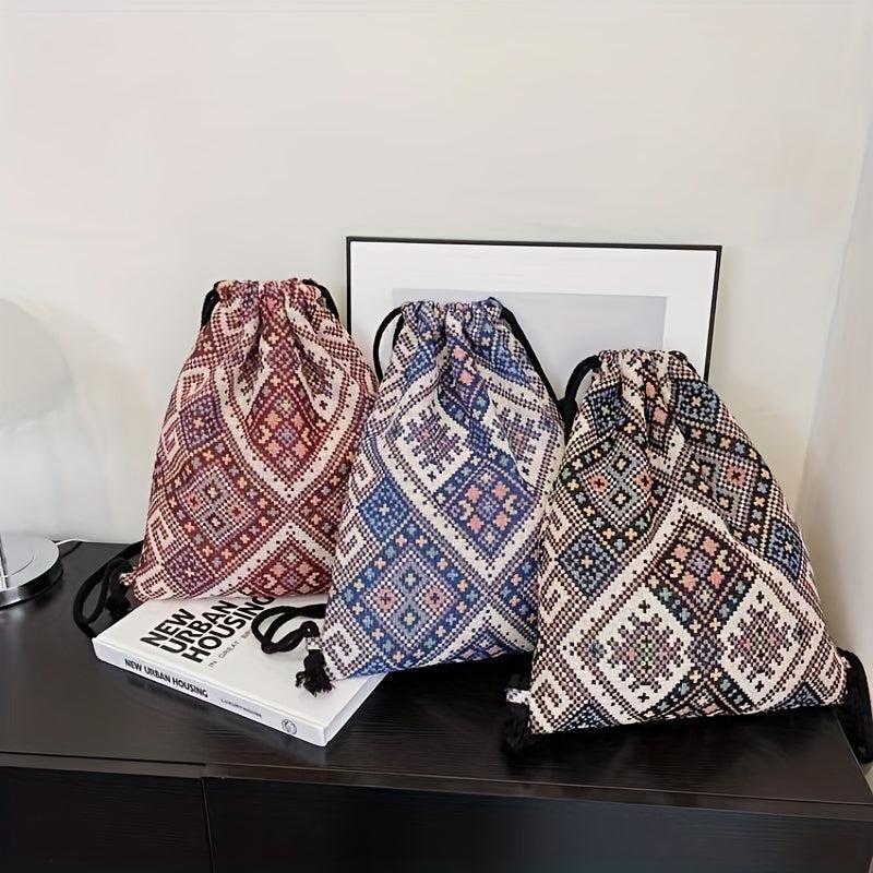 Vintage Drawstring Backpack Large Capacity Canvas Bag