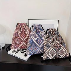 Vintage Drawstring Backpack Large Capacity Canvas Bag