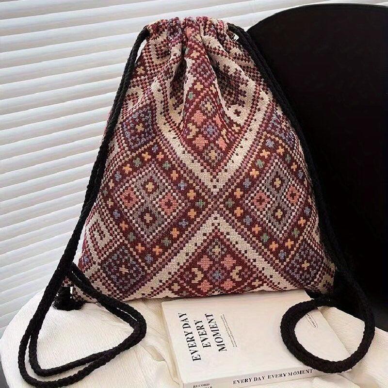 Vintage Drawstring Backpack Large Capacity Canvas Bag
