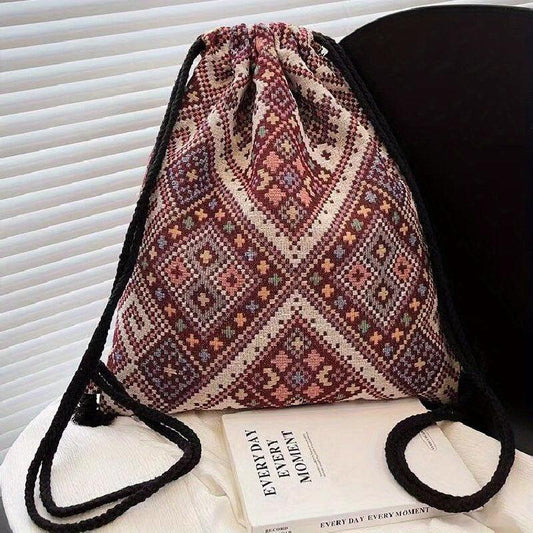 Vintage Drawstring Backpack Large Capacity Canvas Bag