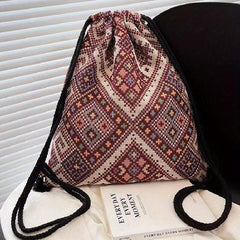 Vintage Drawstring Backpack Large Capacity Canvas Bag