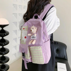 Bear College Student Rucksack Lattice School Backpack