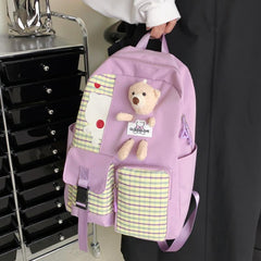 Bear College Student Rucksack Lattice School Backpack