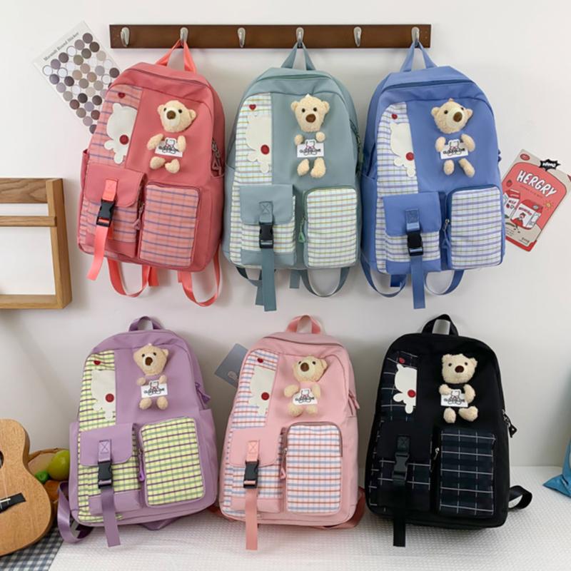Bear College Student Rucksack Lattice School Backpack