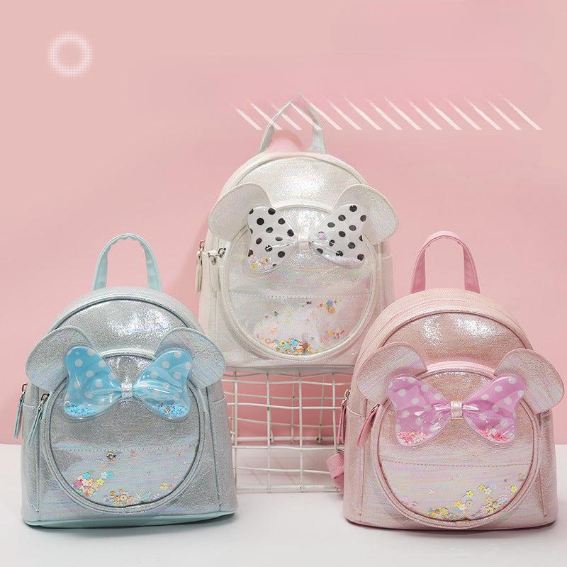 Colorful Sequin Girls Backpack Transparent Polka Dot Bow for Children