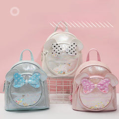 Colorful Sequin Girls Backpack Transparent Polka Dot Bow for Children