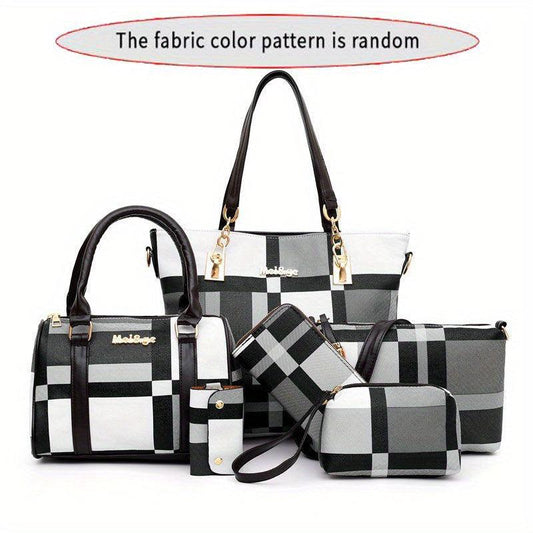 Women's Plaid Style Shoulder Handbag Set