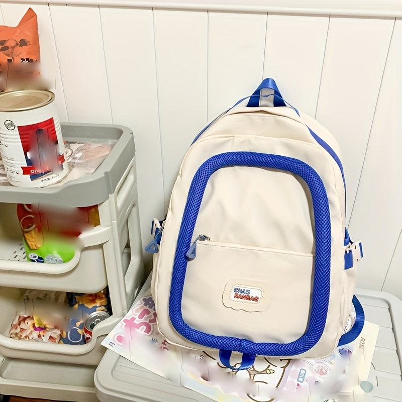 Block Zipper Backpack Messenger Bag Large Capacity