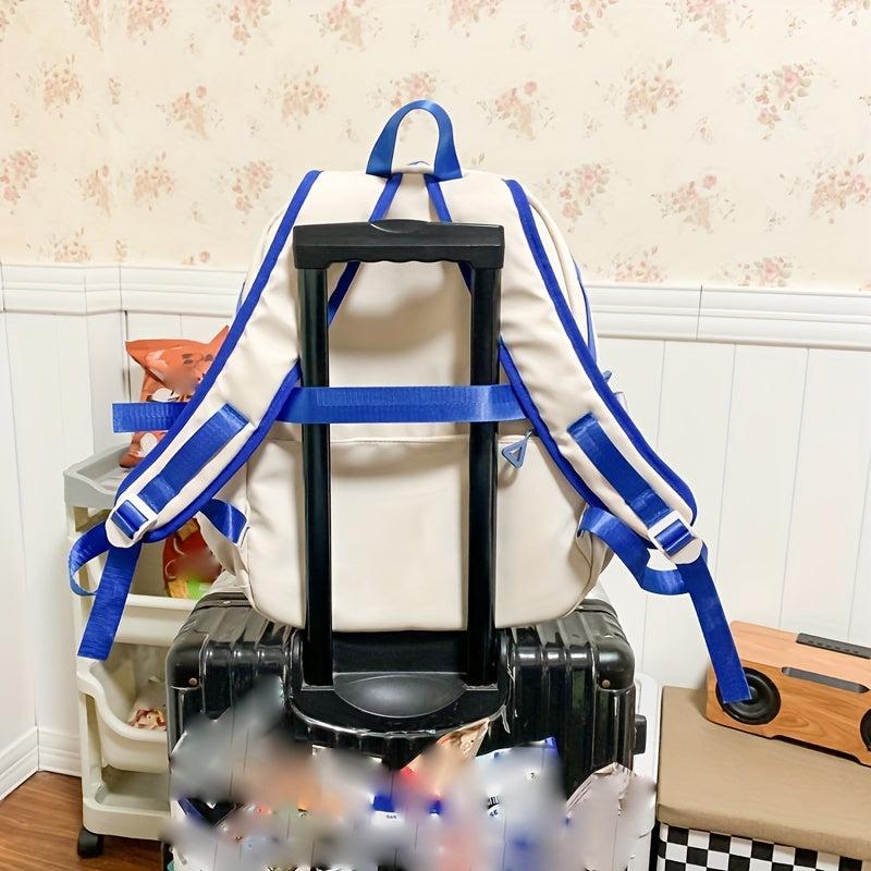 Block Zipper Backpack Messenger Bag Large Capacity