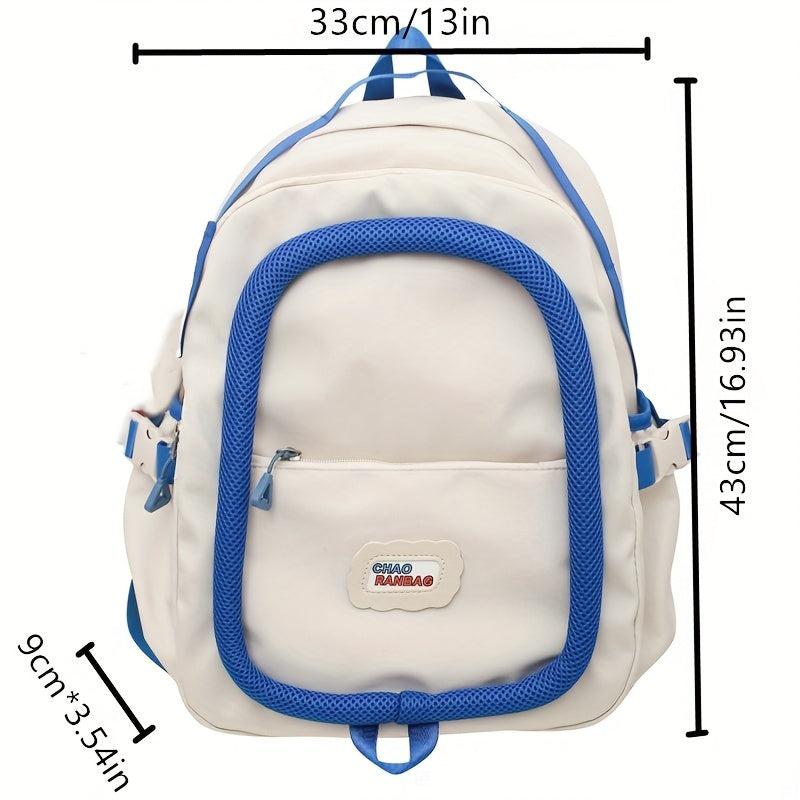 Block Zipper Backpack Messenger Bag Large Capacity
